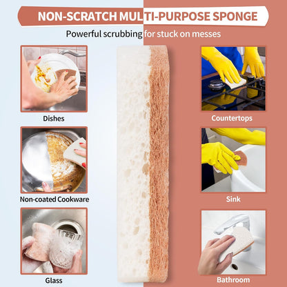 HOMERHYME Natural Dish Sponge 12 Pack, Non-Scratch Eco-Friendly Multipurpose Kitchen Cellulose Sponge, Biodegradable Odor-Less Dual-Sided for Dish Washing & Household Cleaning - PuriLite