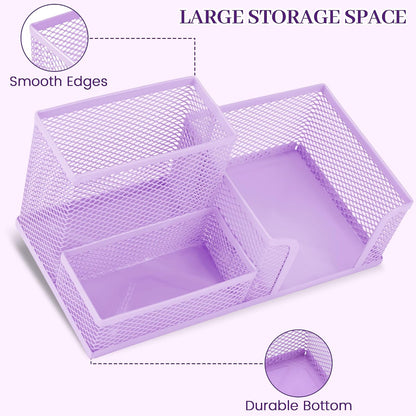 Purple Office Desk Accessories, 9 Pcs Desk Organizers and Accessories with Mesh Pen Holder, Stapler, Tape Dispenser, Hole Punch, Office Supplies Set for Office Home School Women Students Gift
