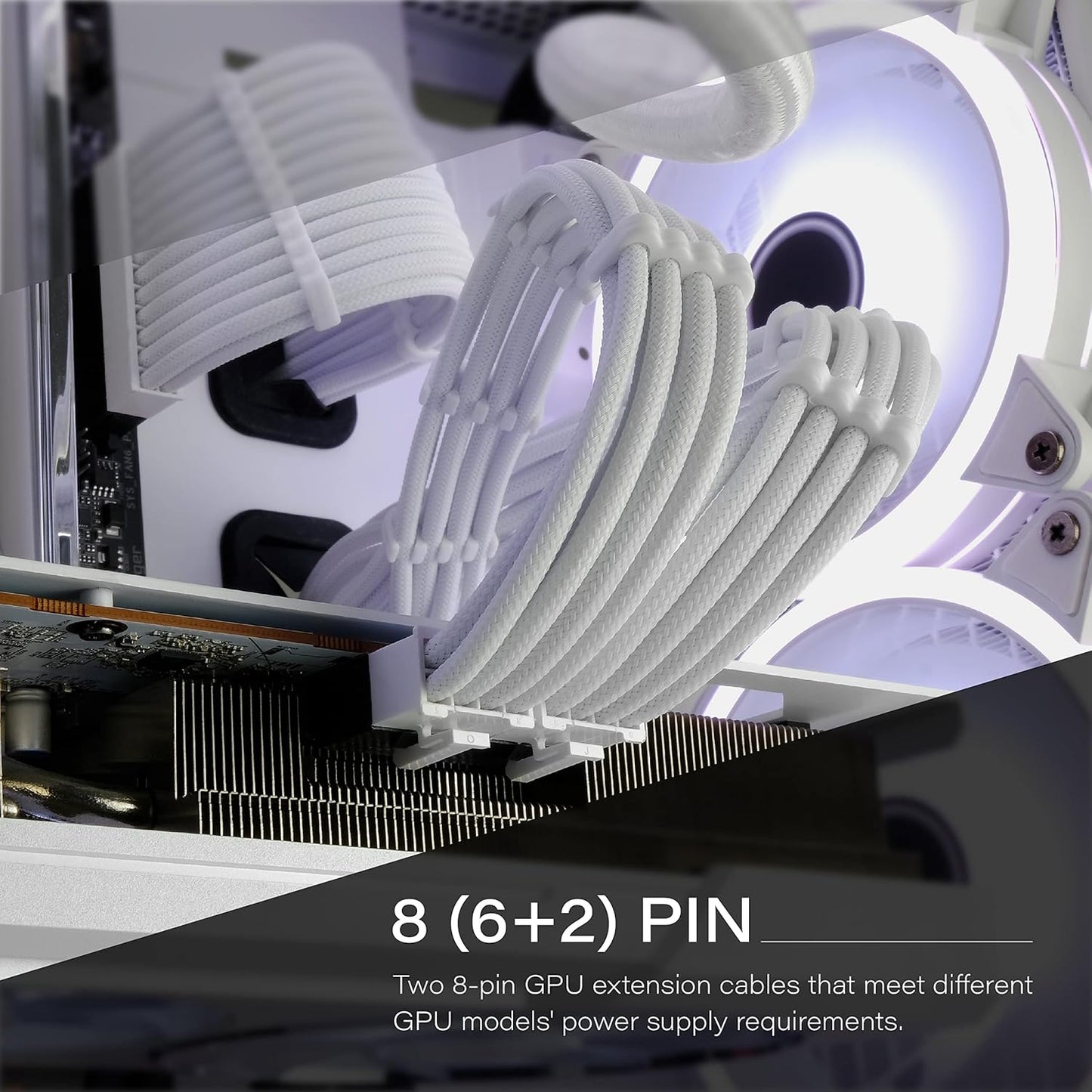 EZDIY-FAB PSU Extension Cable Sleeved Custom Mod PC Power Supply Cable, Soft Nylon Braided with Comb Kit 24PIN/8PIN to 6+2Pin/ 8PIN to 4+4PIN-30CM 300MM - All White Edition