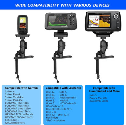 Velpaw 1.5" Ball Kayak Fish Finder Mount with Transducer Mounting Arm, Marine Electronic Mount Plate with Low Profile Track, Compatible with RAM Mounts, Scotty, Lowrance, Garmin