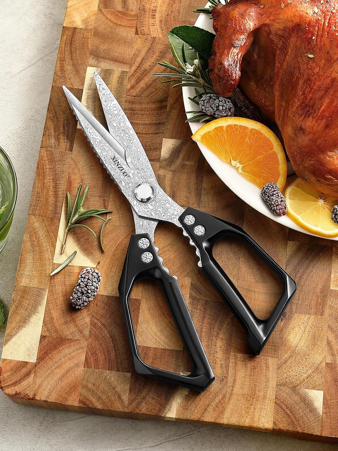 XINZUO Damascus Kitchen Shears – 110 Layer High Carbon Steel Poultry Scissors, Heavy Duty Kitchen Scissors for Chicken, Meat & Seafood, Multi-Purpose Chef Scissors