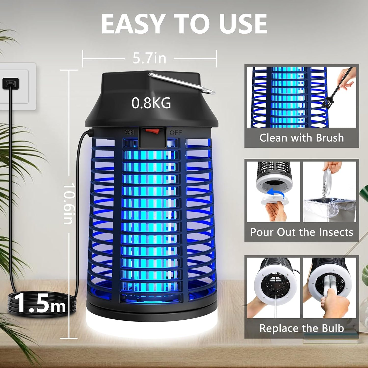 ZENLEA Bug Zapper Outdoor with LED Light, Bug Zapper Indoor, 4200V Mosquito Zapper Outdoor,Waterproof Mosquito Killer, Electric Fly Zapper Fly Traps for Camping Backyard Patio Garden, Plug-in
