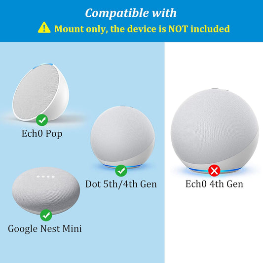 PlusAcc Wall Mount for Dot 5th & Dot 4th Gen & Pop & Google Nest Mini - Upgraded Alexa Dot 5th/Dot 4th Gen Outlet Holder Stand Shelf Accessories with Cable Management, No Drilling Required (White) - PuriLite