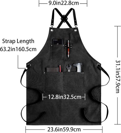 CONTAIL Chef Apron for Men Women,Canvas Aprons with Pockets-Cross Back Kitchen Apron for Cooking Grilling Baking BBQ Barber