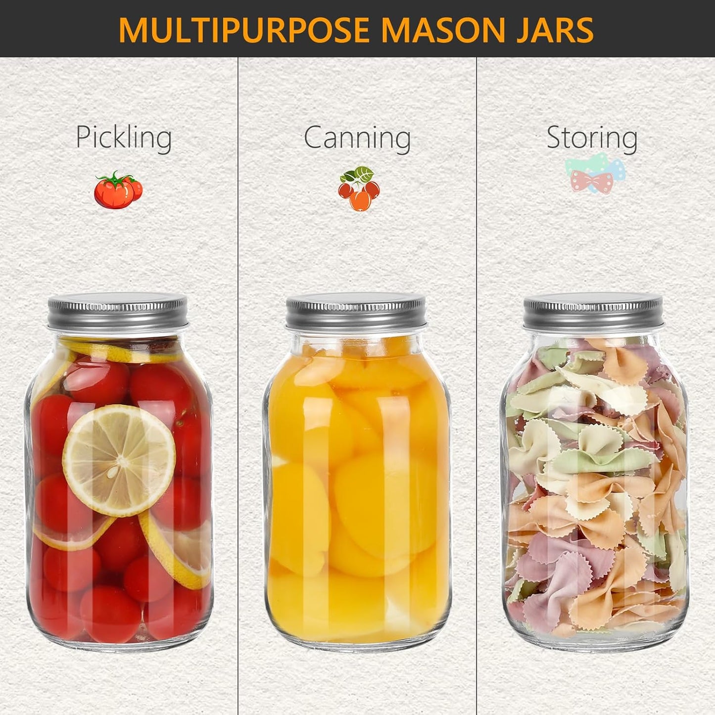 16oz Mason Jars with Airtight Screw Lids, 6 Pack 500ml Storage Glass Jars for Fruits,Jams,Drink Favors,Spice,Baby Foods,DIY Candles