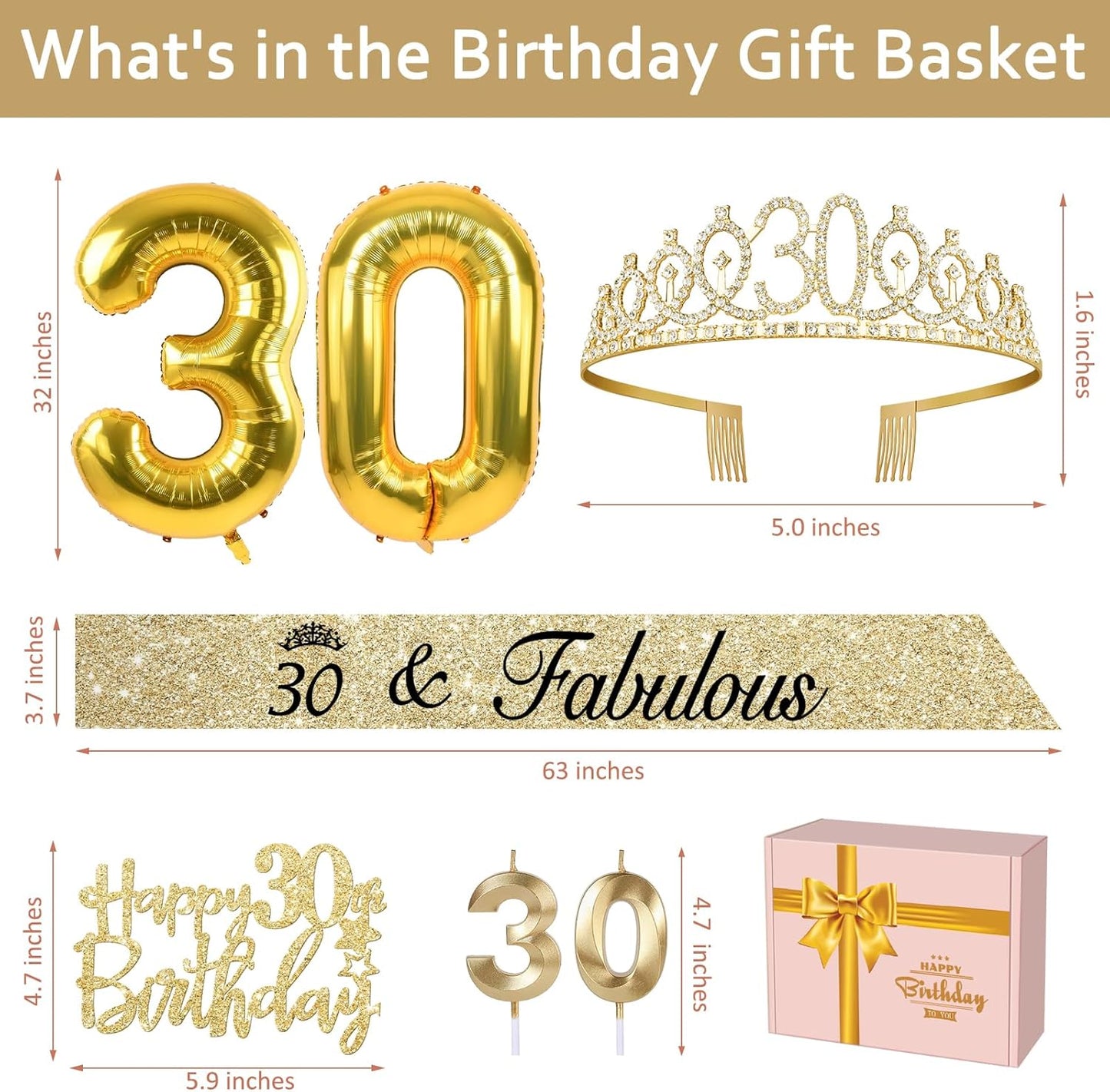 65th Birthday Decorations for Women, Including 65th Birthday Sash and Crown, Cake Topper and Candles, Number Balloons Rose Gold, 65 Year Old Gifts for Women