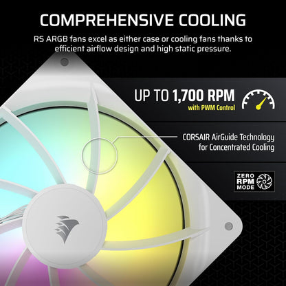 CORSAIR RS120 ARGB 120mm PWM Fan – Daisy-Chain Connection – Low-Noise – Magnetic Dome Bearing – Single Pack – White