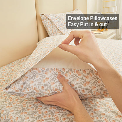 Viviland Floral Queen Sheet Set - 4 Piece Vintage Pink & Yellow Flower Patterned Bed Sheets - Soft, Breathable Microfiber Sheets with Deep Pocket, Non-Slip Fitted Sheets & Pillowcases