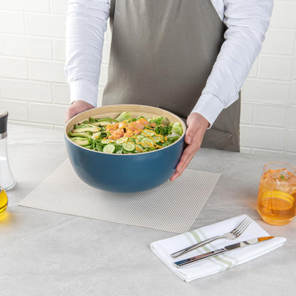 Restaurantware-Bambuddha 51 Ounce Extra Large Salad Bowl, 1 Heavy-Duty Round Salad Bowl - Sustainable, Reusable, Blue Bamboo Serving Dish, for Serving Salads, Fruits, and Appetizers