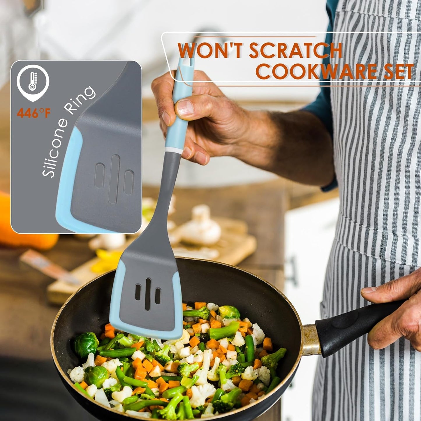 Kitchen Cooking Utensils Set | Silicone Utensils for Cooking | Non Stick Spatula Set | Rotating Utensil Stand | Heat Resistant Kitchen Gadgets - PuriLite