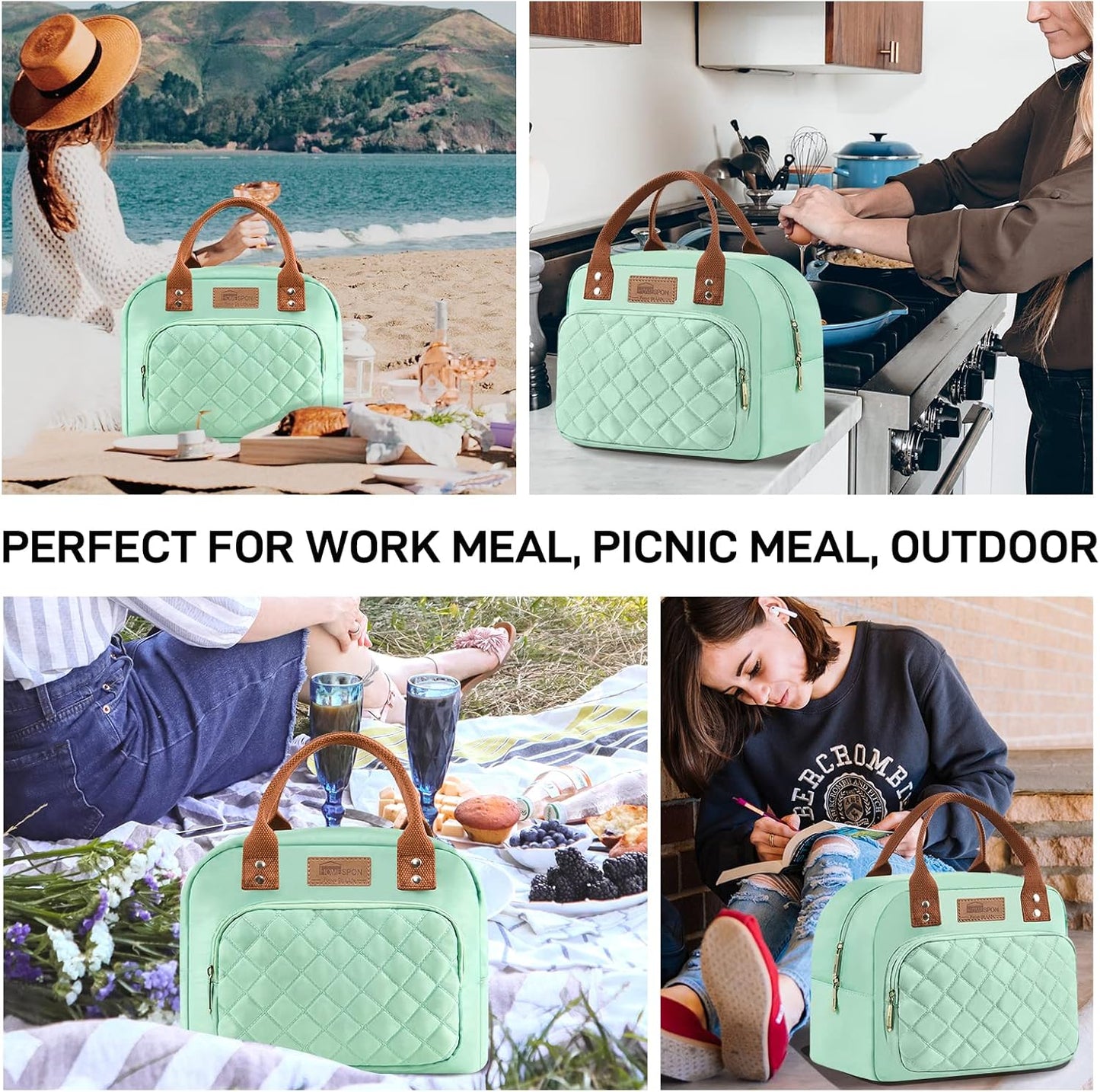 HOMESPON Lunch Bag for Woman Man Adults with Front Pocket Insulated Lunch Tote Lunch Box Container for Work Picnic or Travel(Black)