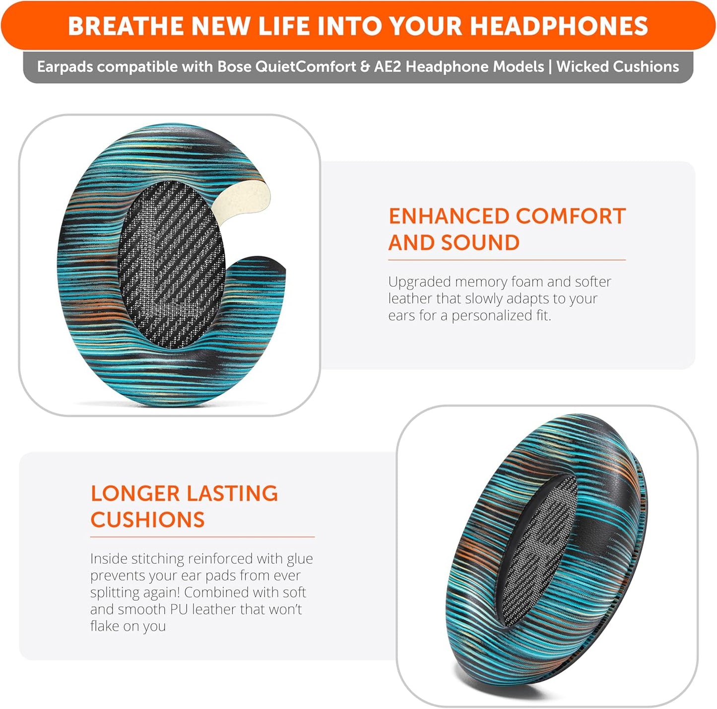 WC Wicked Cushions Upgraded Replacement Ear Pads for Bose QC35 & QC35ii (QuietComfort 35) Headphones & More - Softer Leather, Luxurious Memory Foam, Added Thickness, Extra Durability | Midnight Blue