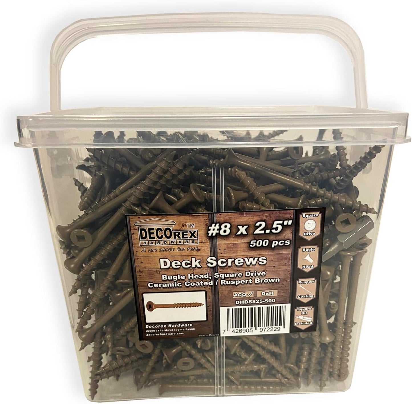 #8 x 3" Deck Screws | Square Drive | Bugle Head | Brown Ruspert | 100pcs Box