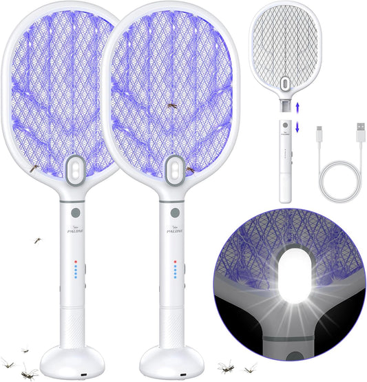 PALONE Bug Zapper Racket,Fly Swatter with Light, Detachable Dual Modes Fly Zapper for Indoor Outdoor (2 Pack)