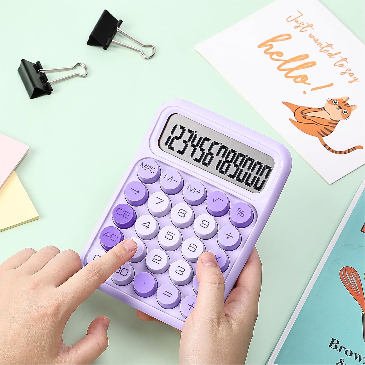 Mr. Pen- Mechanical Switch Calculator, 12 Digits, Large LCD Display, Orange With Big Buttons, Desktop, Cute and Aesthetic Design