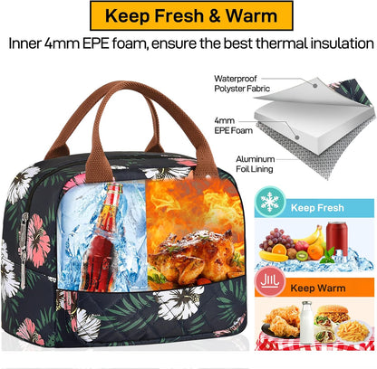 HOMESPON Lunch Bag for Woman Man Adults with Front Pocket Insulated Lunch Tote Lunch Box Container for Work Picnic or Travel(Black)