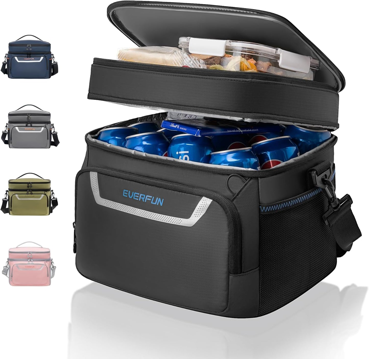 EVERFUN Cooler Bag Insulated Beach Cooler Lunch Bag Box for Men Women Dual Compartments Collapsible Waterproof Leak-Proof for Travel Work Picnic