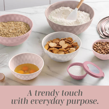 COOK WITH COLOR Mixing Bowls with TPR Lids - 12 Piece Plastic Nesting Bowls Set Includes 6 Prep Bowls and 6 Lids, Microwave Safe Mixing Bowl Set (Mint)