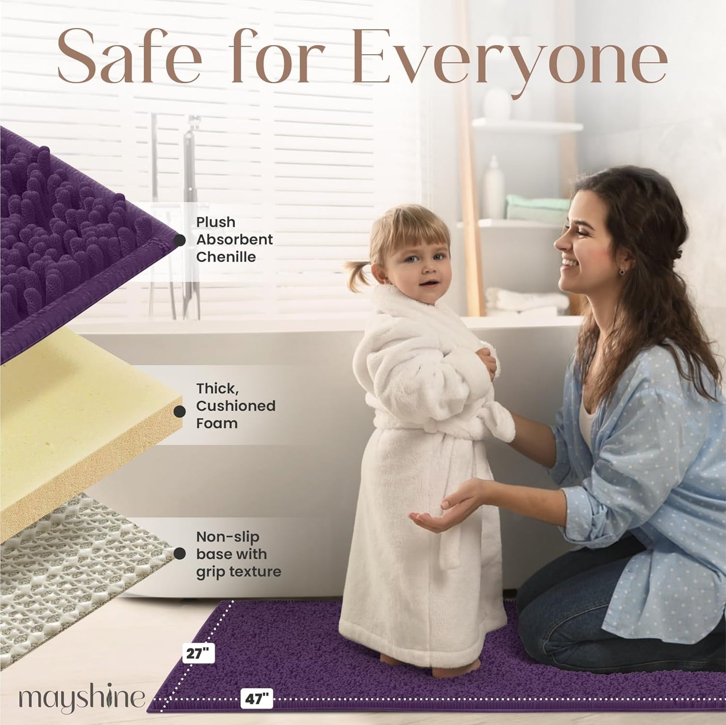 Soft Plush Chenille Bathroom Rug, Absorbent Microfiber Bath Mat, Machine Washable, Non-Slip Grip, Quick-Dry, Thick Shag Carpet Great for Bath, Shower Floor, Bedroom, or Door Mat (Beige, 17x24)