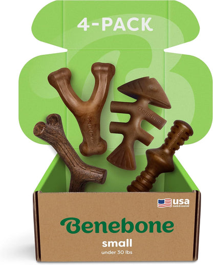 Benebone 4-Pack Durable Dog Chew Toys for Aggressive Chewers, Real Flavors, Made in USA, Medium