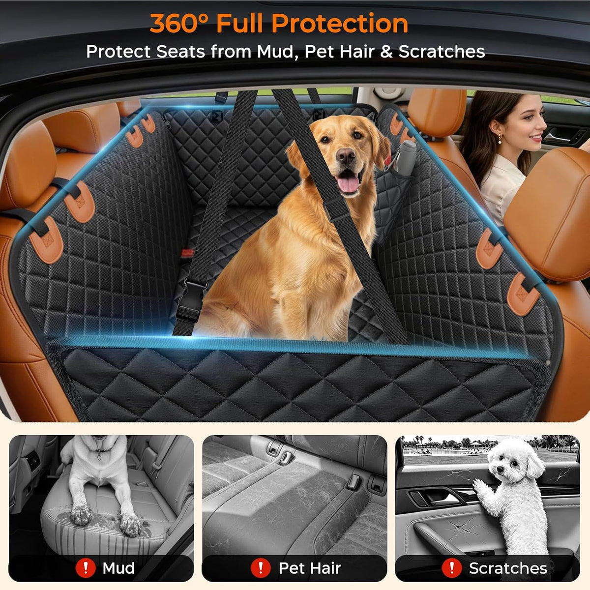 URPOWER Dog Car Seat Cover for Back Seat, Waterproof Hammock for Car & SUV