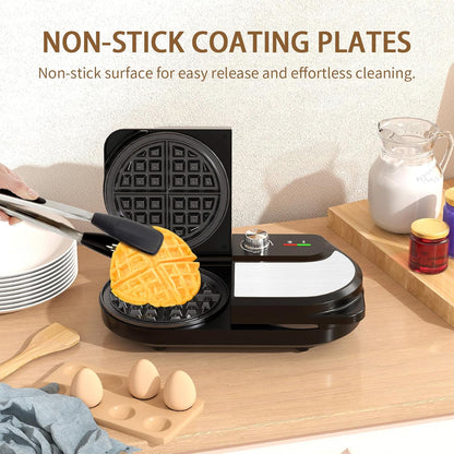 YASHE Double Waffle Maker 6 Inch, 1400W Belgian Waffle Maker for Breakfast and Snacks, Stainless Steel Waffle Iron with Nonstick Plates, Temperature Knob, Cool-Touch Handles - PuriLite
