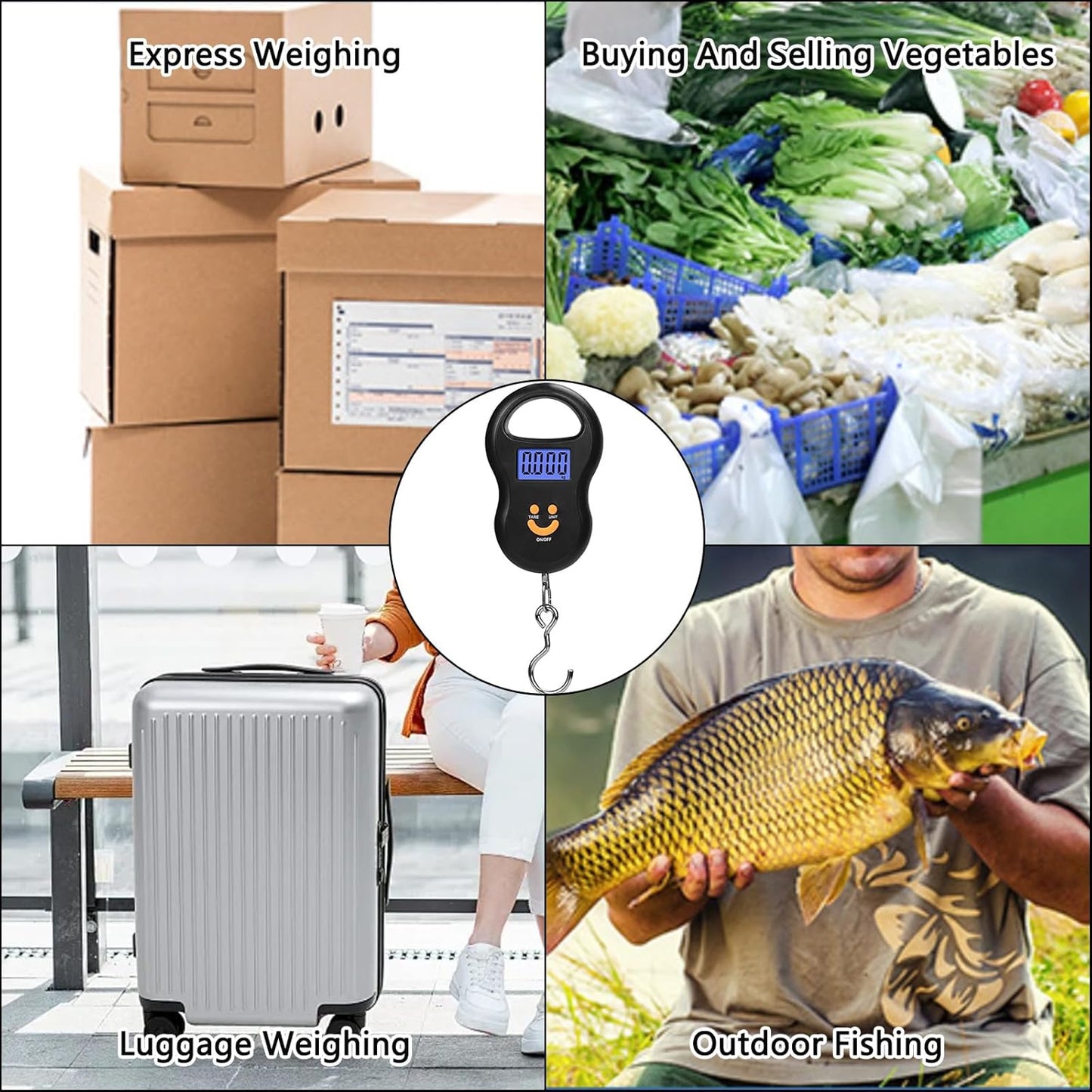 Toguma Fish Scale 50KG Hanging Scale Luggage Scale Weighing Scale with Comfortable Handle and Large Hook, Suitable for Home Farm Outdoor Hunting Fishing (Black)