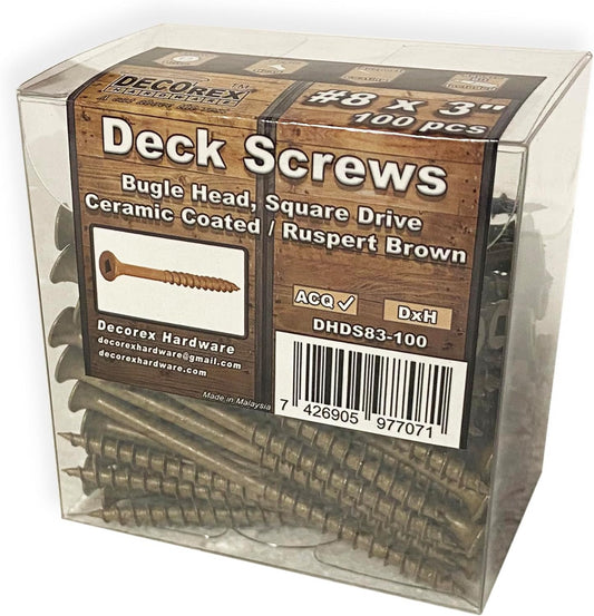 #8 x 3" Deck Screws | Square Drive | Bugle Head | Brown Ruspert | 100pcs Box