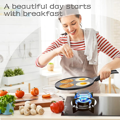KRETAELY Nonstick Pancake Pan Pancake Griddle with 7-Mold Design Mini Pancake Maker with PFOA Free Coating-Black