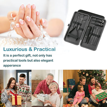 Manicure Set Nail Clippers Pedicure Kit -7PCS Stainless Steel Manicure Kit, Professional Grooming Kits, Nail Care Tools with Luxurious Travel Leather Case Gift Box (7, Black)