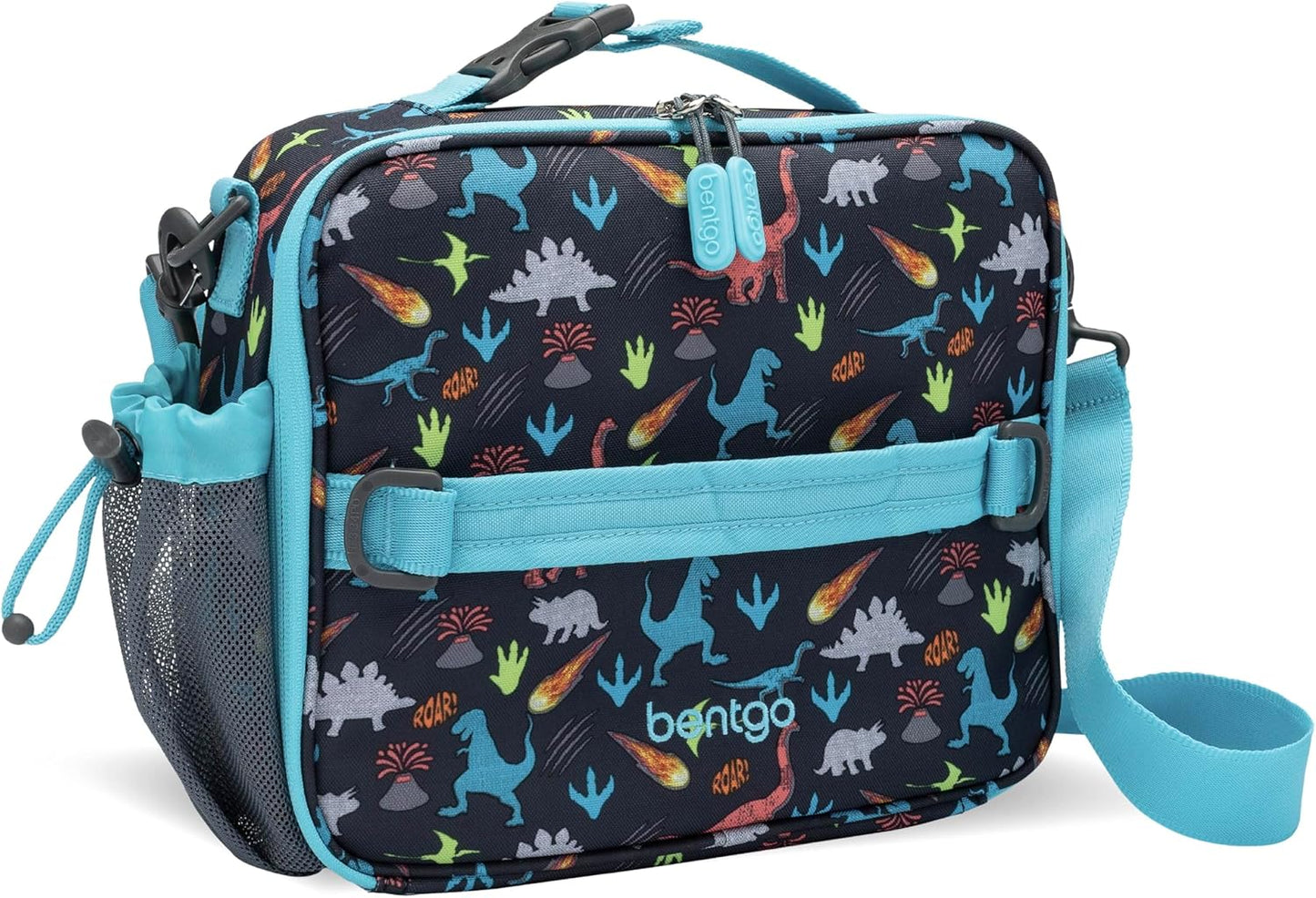 Bentgo® Kids Lunch Bag - Durable, Double Insulated, Water-Resistant Fabric, Interior & Exterior Zippered Pockets, Water Bottle Holder - Ideal for Children 3+ (Shark)