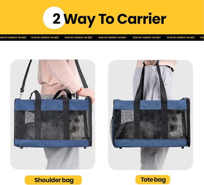 Conlun Cat Carrier Airline Approved, Soft-Sided Dog Carrier with Inner Safety Leash, Pet Transport Carrier for Small-Medium Cats Puppies up to 15 Lbs, Collapsible Travel Kitten Carrier Bag -Black M