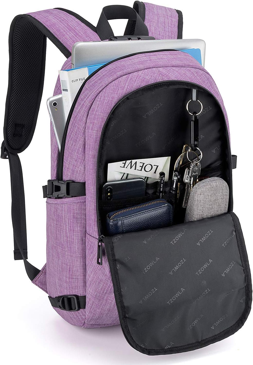 Tzowla Laptop Travel Slim School Backpack Water Resistant Anti-Theft Bag with USB Charging Port and Lock 15.6 Inch Computer Business Backpacks for Men Women College Student Gift,Bookbag Casual Daypack