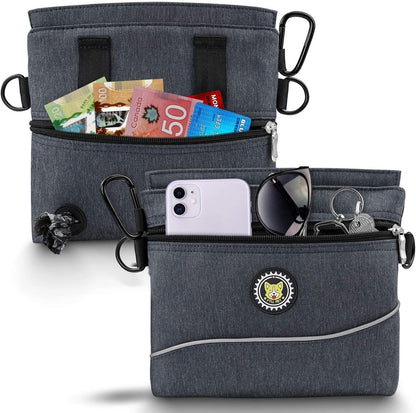 Dog Treat Pouch Bag with Magnetic Closure, 2 Zip Pockets, Dog Food Bag with Removable Inner Pocket, Padded Shoulder Strap, Perfect Food Bag for Agility Training - Including Carabiner