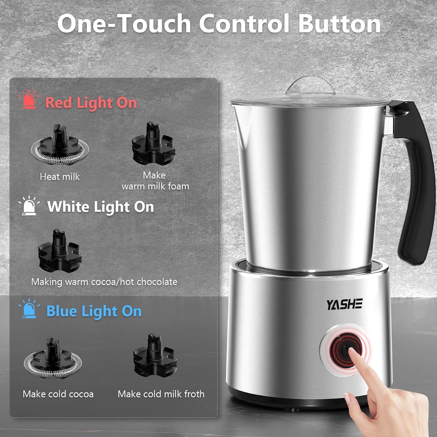 YASHE Milk Frother, 8.1 oz/240ml Milk Frother and Steamer, 4-in-1 Electric Milk Frother, Milk Steamer and Frother for Latte, Stainless Steel Milk Steamer, Easy Clean, Dense Velvety Foam