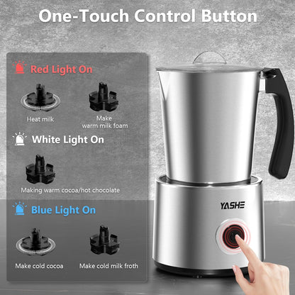 YASHE Milk Frother, 8.1 oz/240ml Milk Frother and Steamer, 4-in-1 Electric Milk Frother, Milk Steamer and Frother for Latte, Stainless Steel Milk Steamer, Easy Clean, Dense Velvety Foam