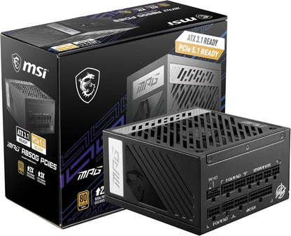 MSI MPG A1250GS PCIE5, 80 Plus Gold Full Modular 1250W Power Supply, 12V-2x6 Cable, ATX 3.1 & PCIE 5.1 Ready