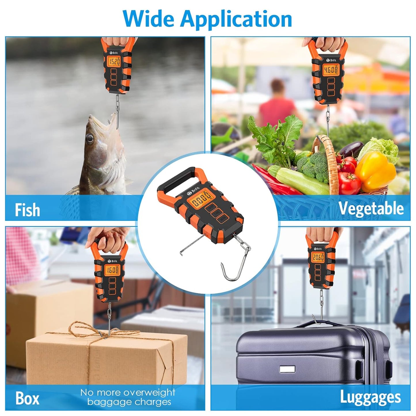 Upgraded Digital Fishing Scale with Ruler, 15g/50kg Electronic Digital Luggage Scale, 110lb Max Fishing Postal Hanging Hook Scale with Measuring Tape, Backlit LCD Display (Batteries Included)