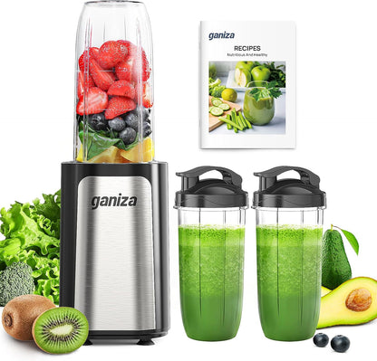 Ganiza Blender for Smoothie, 14 Pcs Smoothie Blender for Kitchen, Countertop Blender with 3 Non-BPA Portable Blender Cup and Cleaning Brush for Baby Food, Shakes, Vegetable, Nutritious Recipe