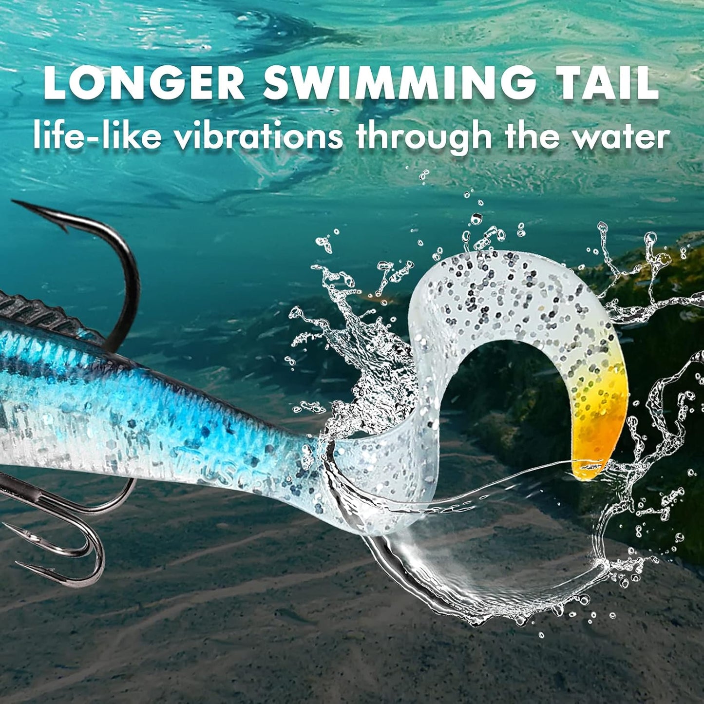 TRUSCEND Easy Catch Pre-Rigged Soft Lures, Unique Vibrating Swim Action and Trembly Sinking Move for More Bites, Amazing Soft Swimbait for Family Fishing, Fishing Lures for Bass Trout Crappie Walleye