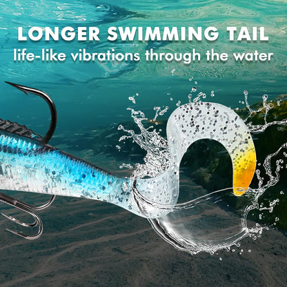 TRUSCEND Easy Catch Pre-Rigged Soft Lures, Unique Vibrating Swim Action and Trembly Sinking Move for More Bites, Amazing Soft Swimbait for Family Fishing, Fishing Lures for Bass Trout Crappie Walleye