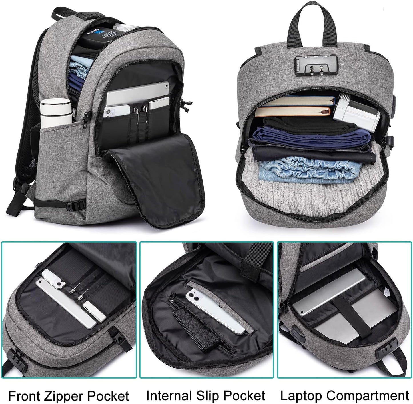 Laptop Backpack,Anti Theft Business Travel Backpack for Men Women Work Bag Slim Laptop Bag with USB Charging Port Lock,Durable Water Resistant Computer Bag Fits 15.6 Inch Laptop Notebook,Black