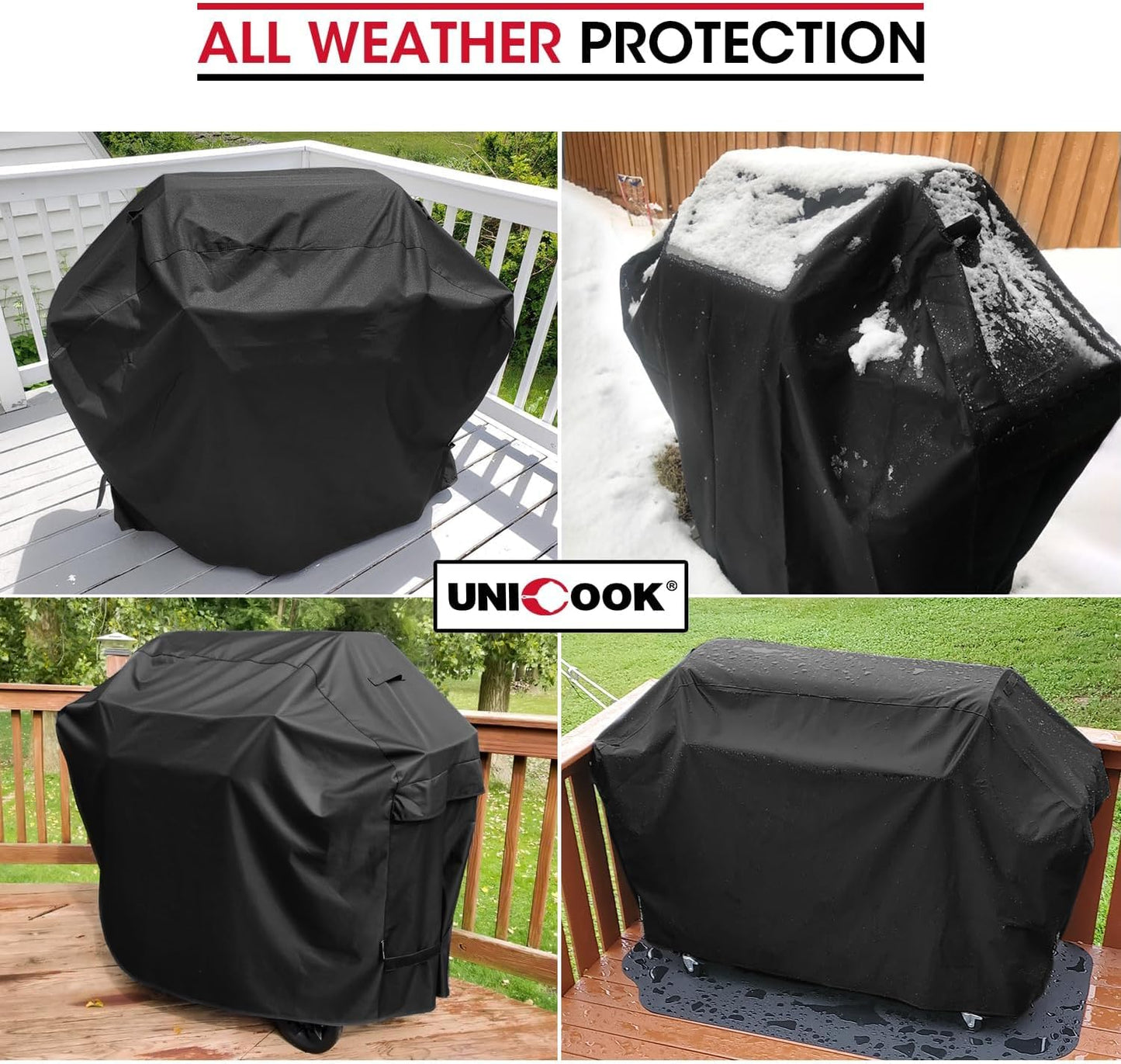 UNICOOK BBQ Cover 55 Inch, Heavy Duty Waterproof Housse BBQ, Special Fade and UV Resistant Outdoor Barbecue Grill Cover, Barbecue Accessories Compatible for Weber Char-Broil Brinkmann and More