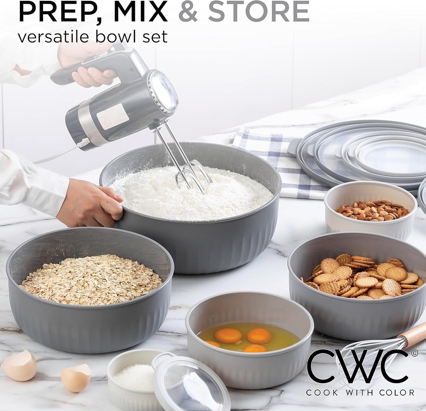 COOK WITH COLOR Prep Bowls with Lids- 8 Piece Nesting Plastic Small Mixing Bowl Set with Lids (Teal Ombre)