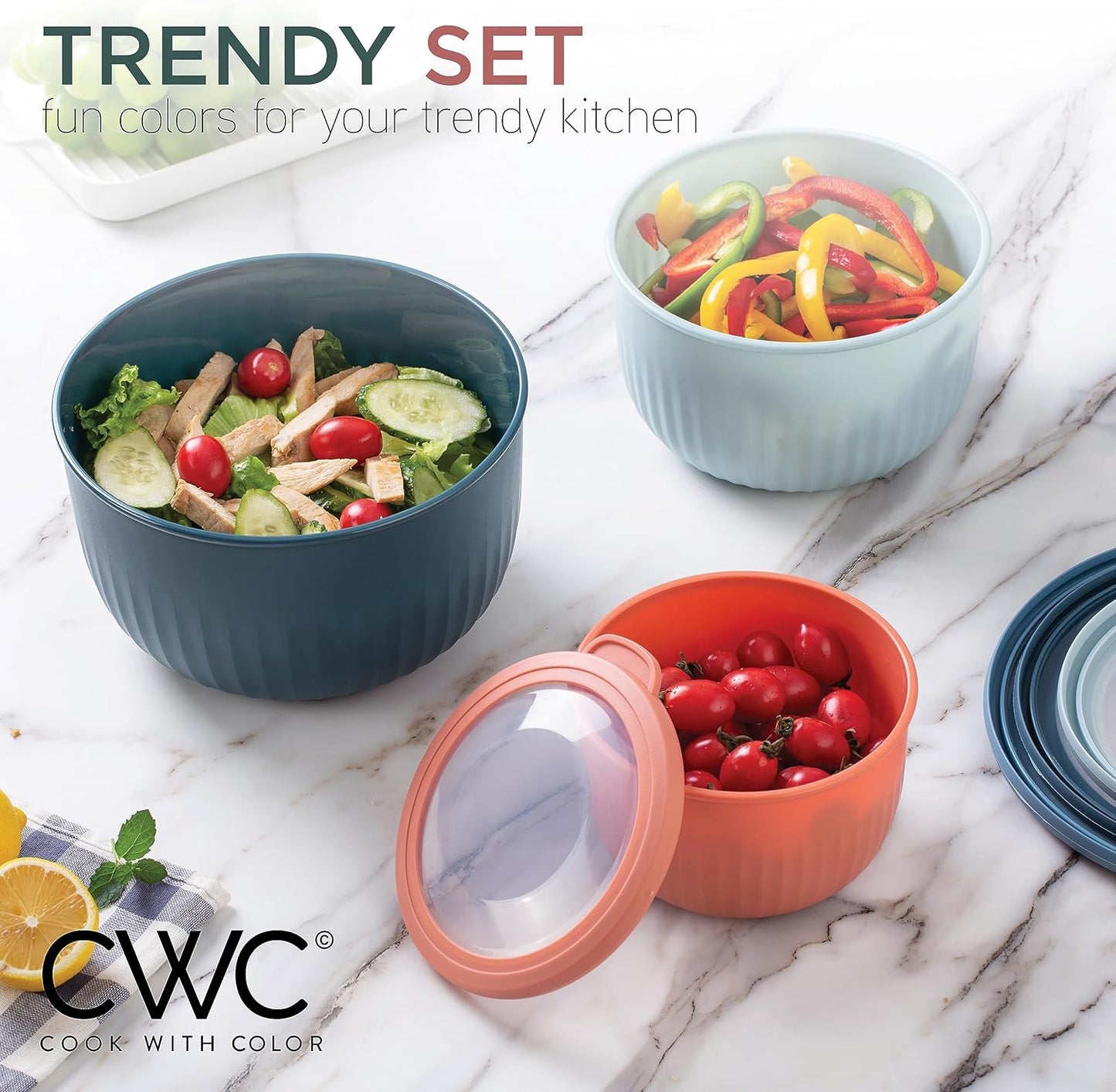 COOK WITH COLOR Prep Bowls with Lids- 8 Piece Nesting Plastic Small Mixing Bowl Set with Lids (Teal Ombre)