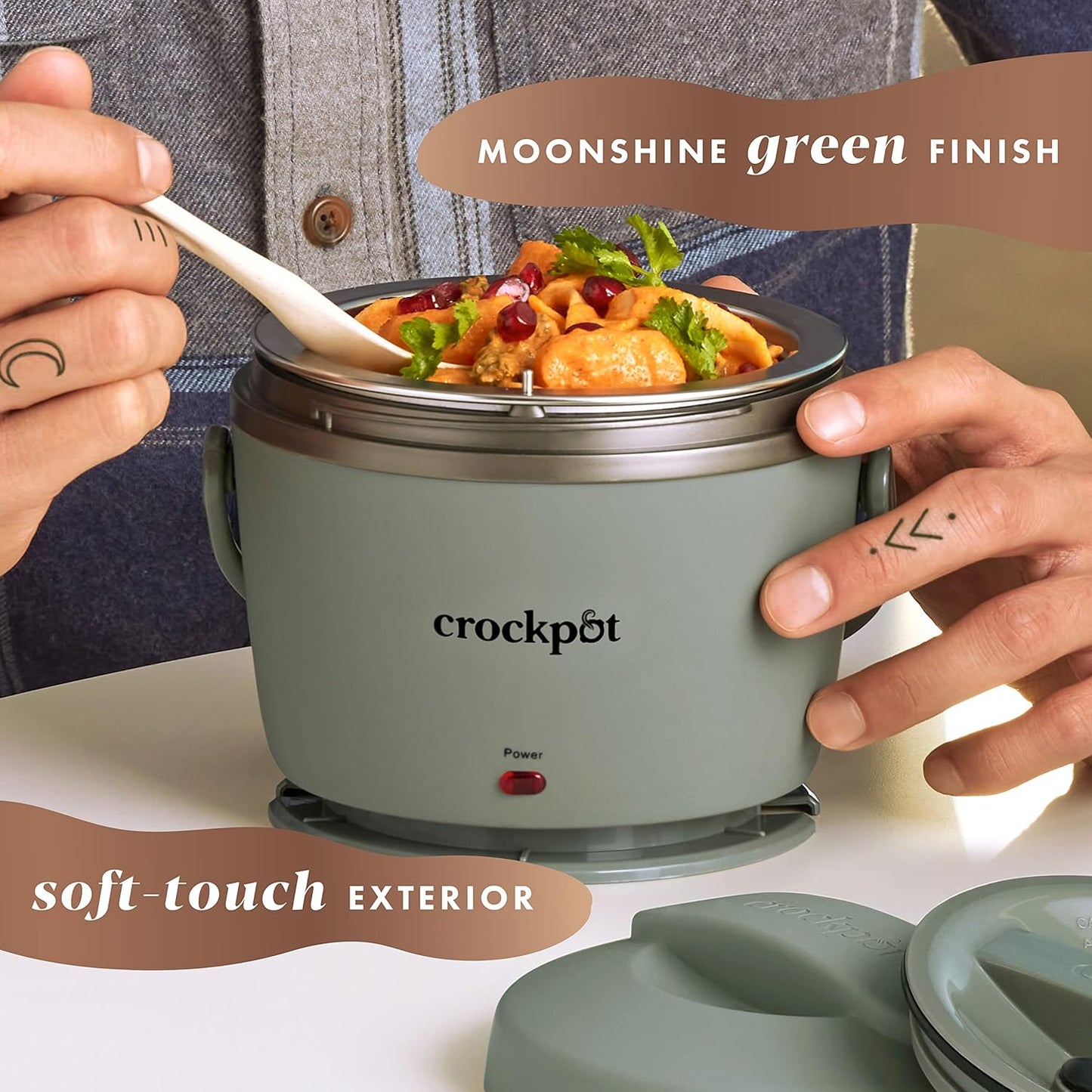 Crock-Pot Portable Electric Lunch Box 20-Ounce Food Warmer Moonshine Green | Ideal for Travel On-The-Go | Keeps Food Spill-Free Warm & Tasty | Dishwasher-Safe