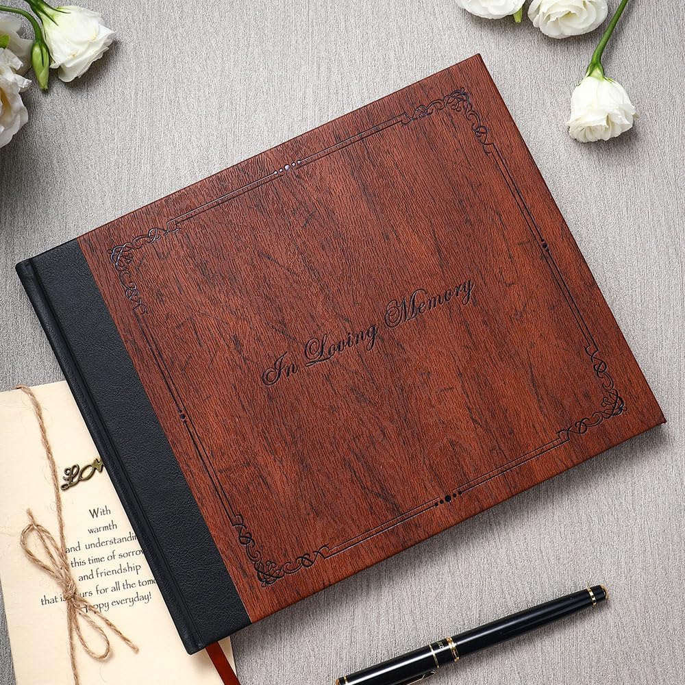 Funeral Guest Book for Memorial Service,Celebration of Life Guest Book for Funeral,Memorial Service Guest Book with 144 Pages， Brown 8X10″