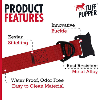 Tuff Pupper Waterproof Action Collar for Dogs | Heavy Duty Water Proof Dog Collar | Tear Proof & Odor Free | Rust-Proof Metal Hardware | Tactical Quick Release Buckle | for Adventurous, Active Dogs