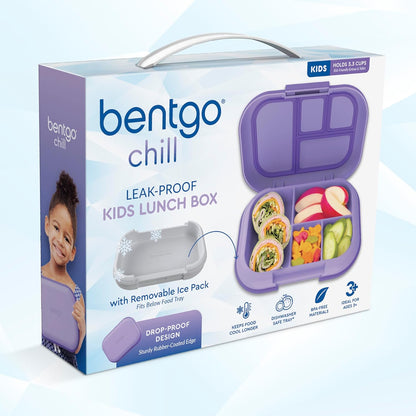 Bentgo Chill Kids Leak-Proof Lunch Box - 4-Compartment Bento Box with Built-In Ice Pack, 3.3 Cup Capacity, PFAS & BPA-Free, Microwave & Dishwasher Safe, Ideal Size for Ages 3 to 7 (Aqua)
