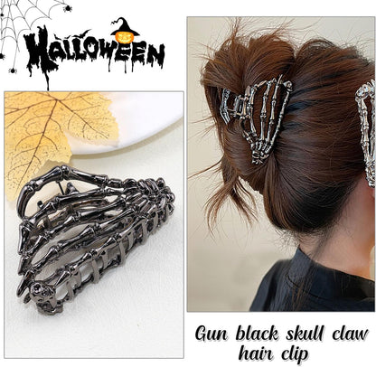 Muumoo Metal Skull Hand Hair Clip, 1Pcs Gunmetal Hair Claw Clip for Thin Hair Punk & Y2K-Style